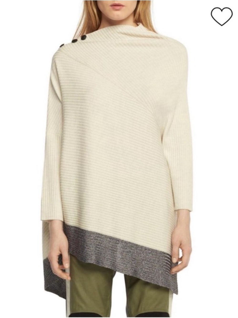 RAG & BONE Reanna Draped 100% Merino Wool Utility Asymmetrical Poncho Small